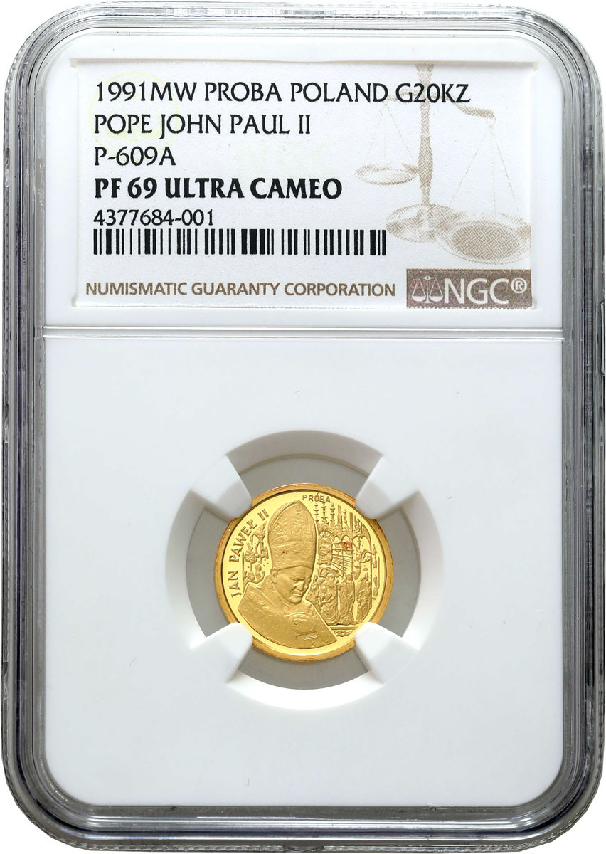 PRÓBA złoto 20.000 złotych 1991 Papież Jan Paweł II Ołtarz NGC PF69 ULTRA CAMEO (2MAX)